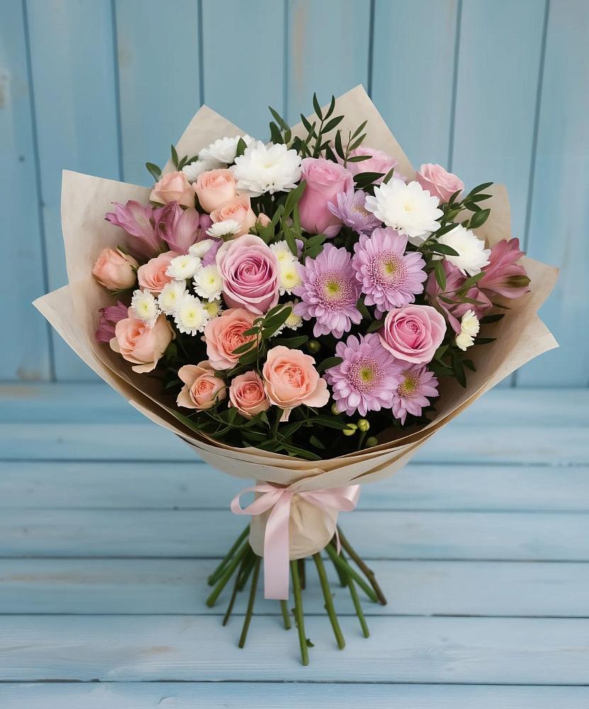Букет цветов из: Хризантемы, Розы и Альстромерии в Анучино