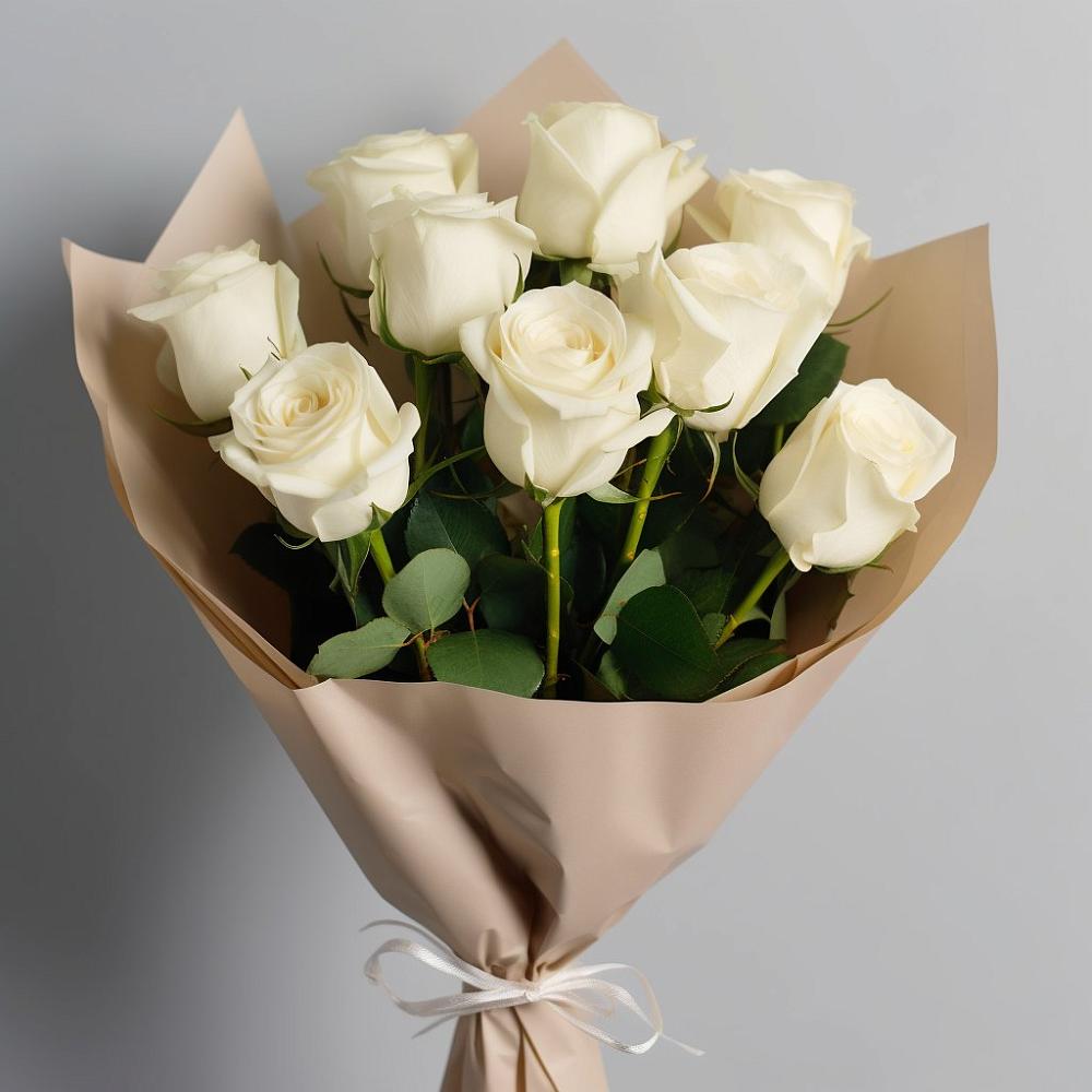 Букет 9 Белых роз Эдлесс Лав в Анучино