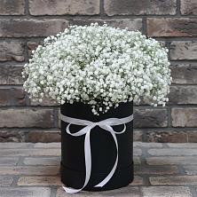 Цветочная композиция из Гипсофила в шляпной коробке в Анучино